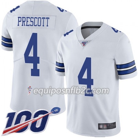 Camiseta Hombre NFL Dallas Cowboys Dak Prescott 4 Nike Blanco 100th